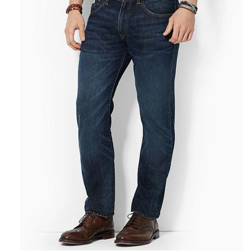 Polo Ralph Lauren RN41381 Mens 36x34 Hampton Straight 100% Cotton Dark Wash Jean